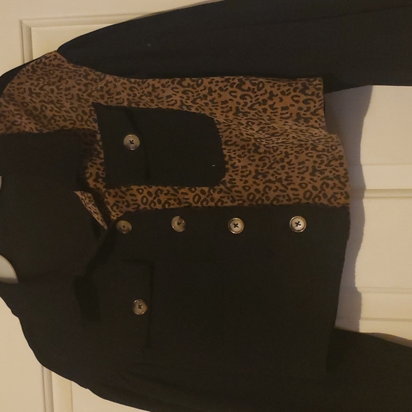 Shein corduroy black and leopard print crop jacket - Picture 2 of 4